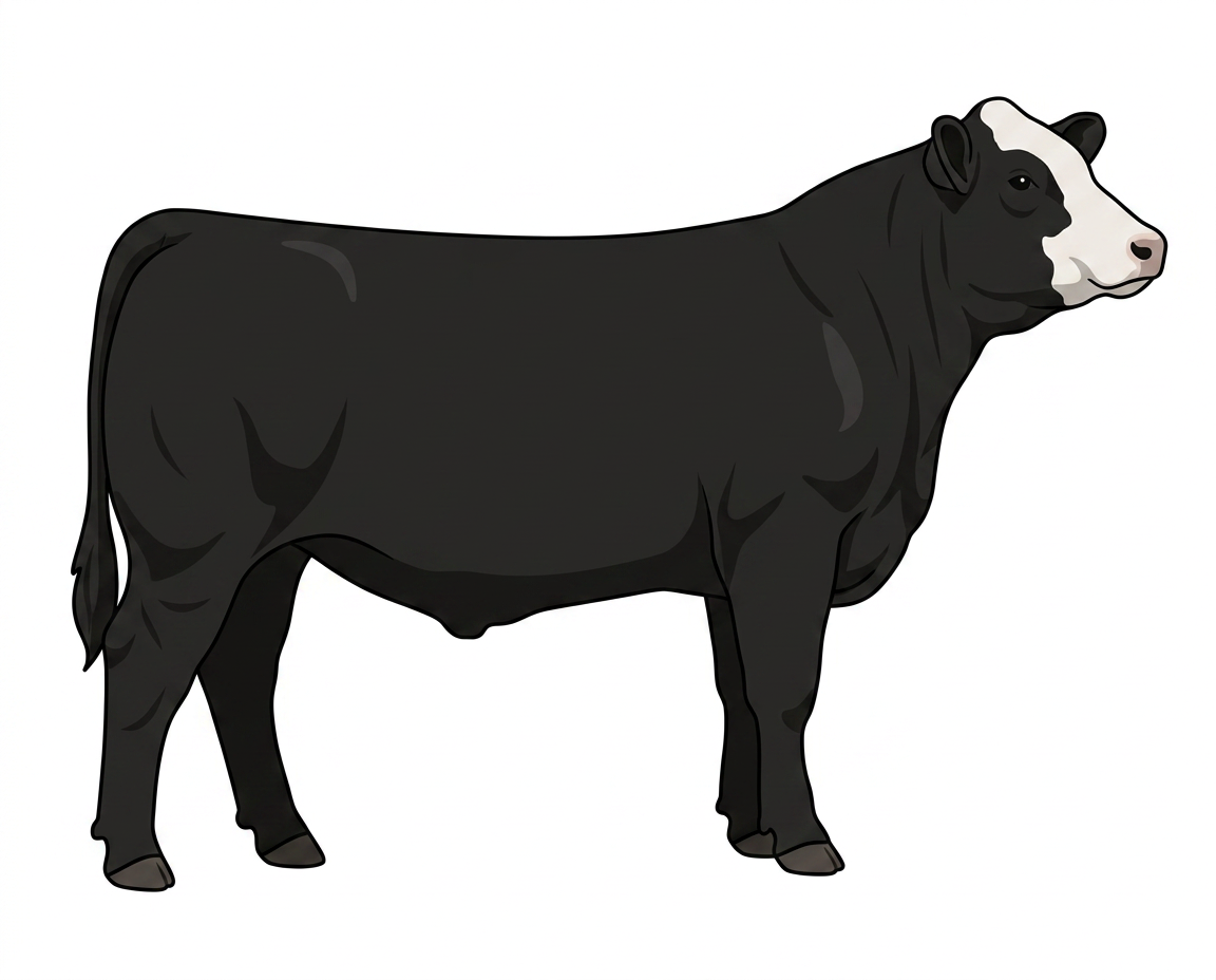 Black with partial white face Simmental Cross Steer
