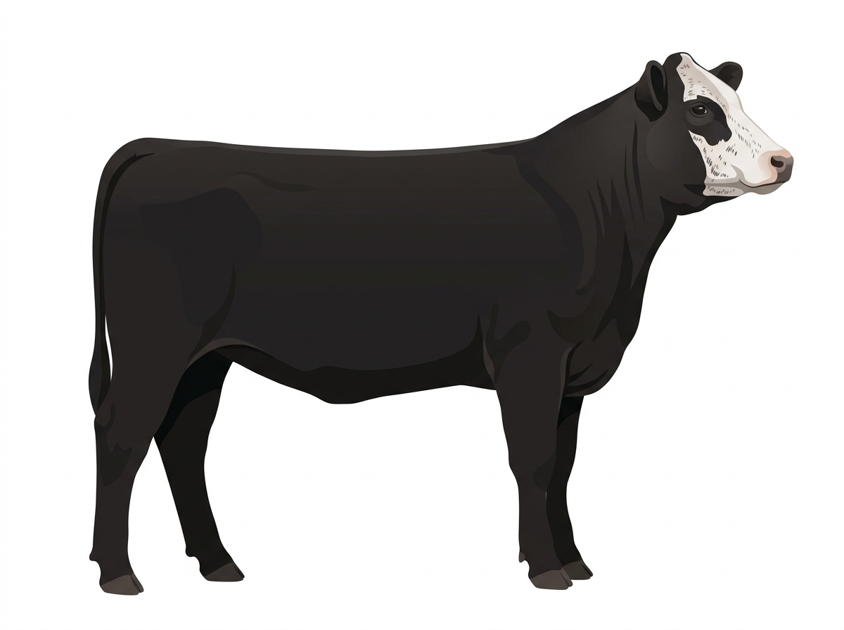 Black with partial white face with ticking Simmental Cross Heifer