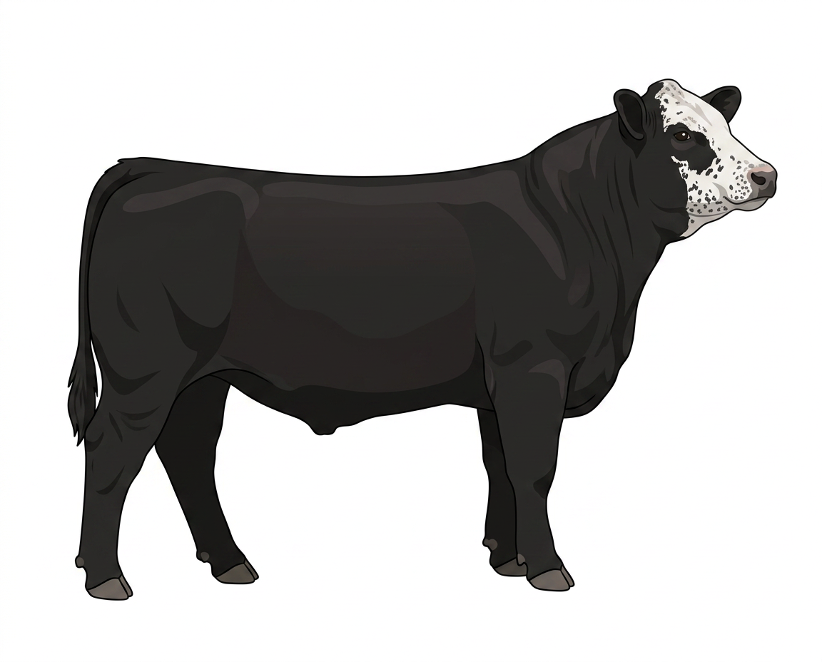 Black with partial white face with ticking Simmental Cross Steer