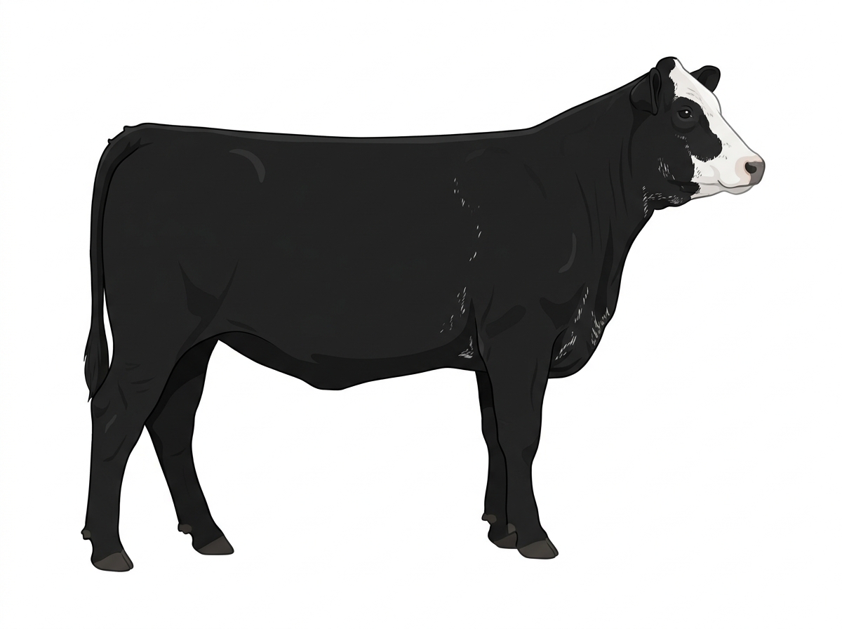 Black with ticking in the white Simmental Cross Heifer