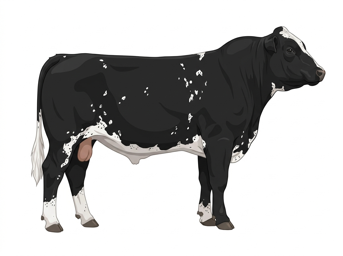 Black with white spots and ticking in the white Simmental Cross Bull