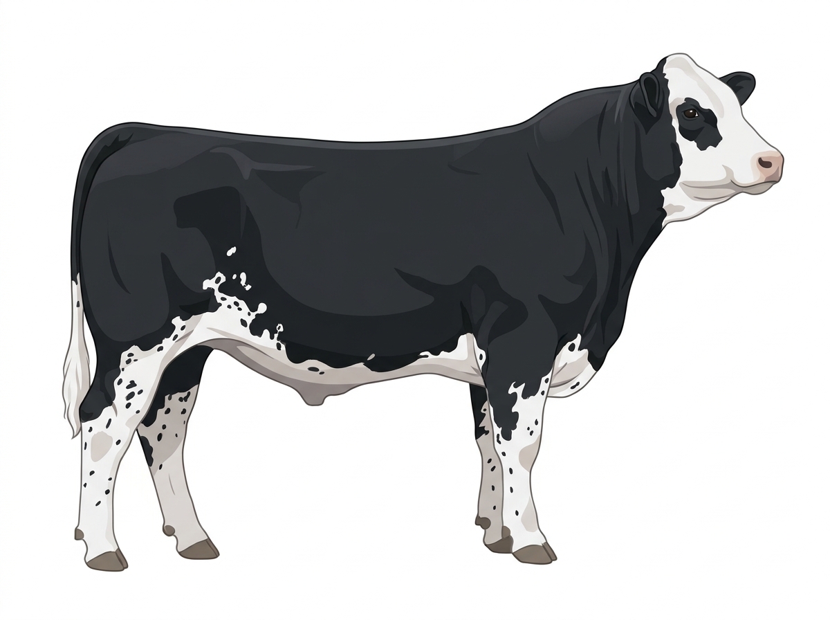 Black with white spots and ticking in the white Simmental Cross Steer