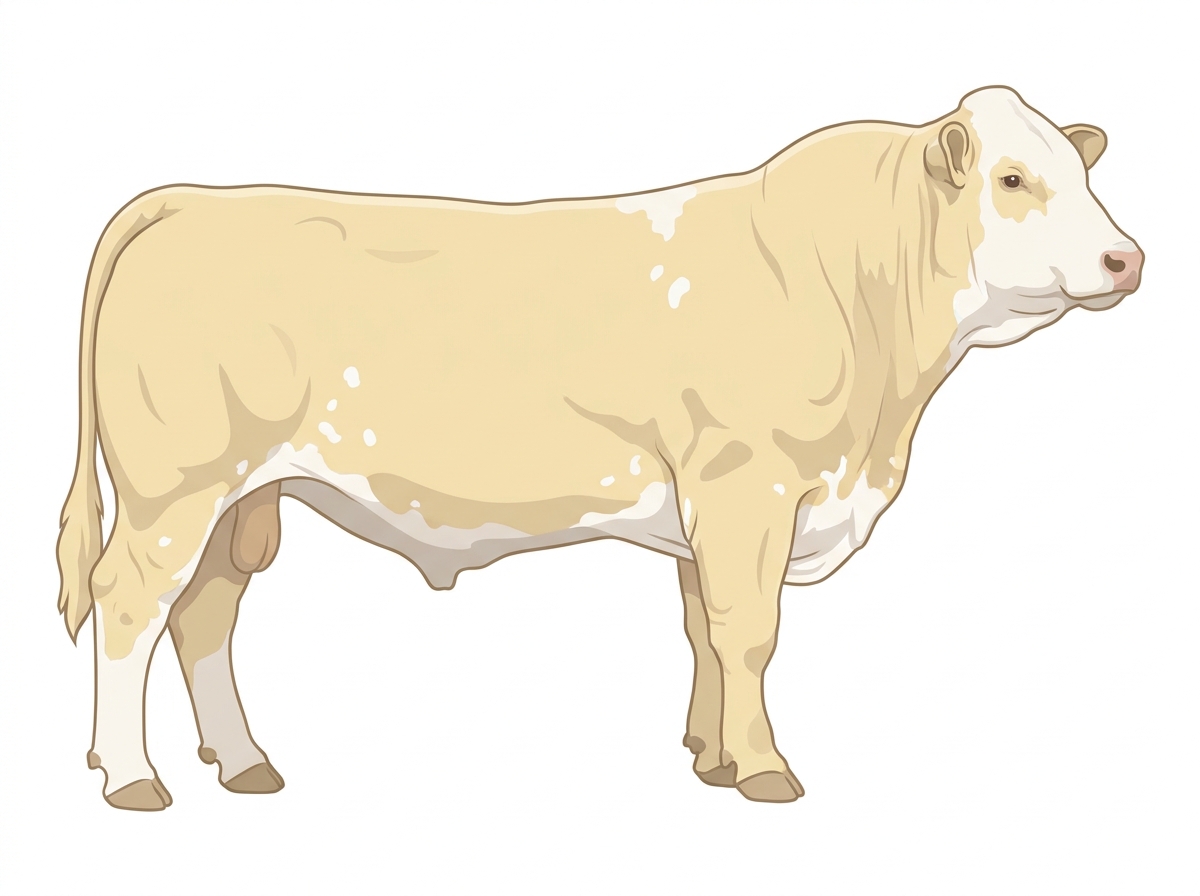 Cream with a full white face, white brisket and underline and white spots Simmental Cross Bull