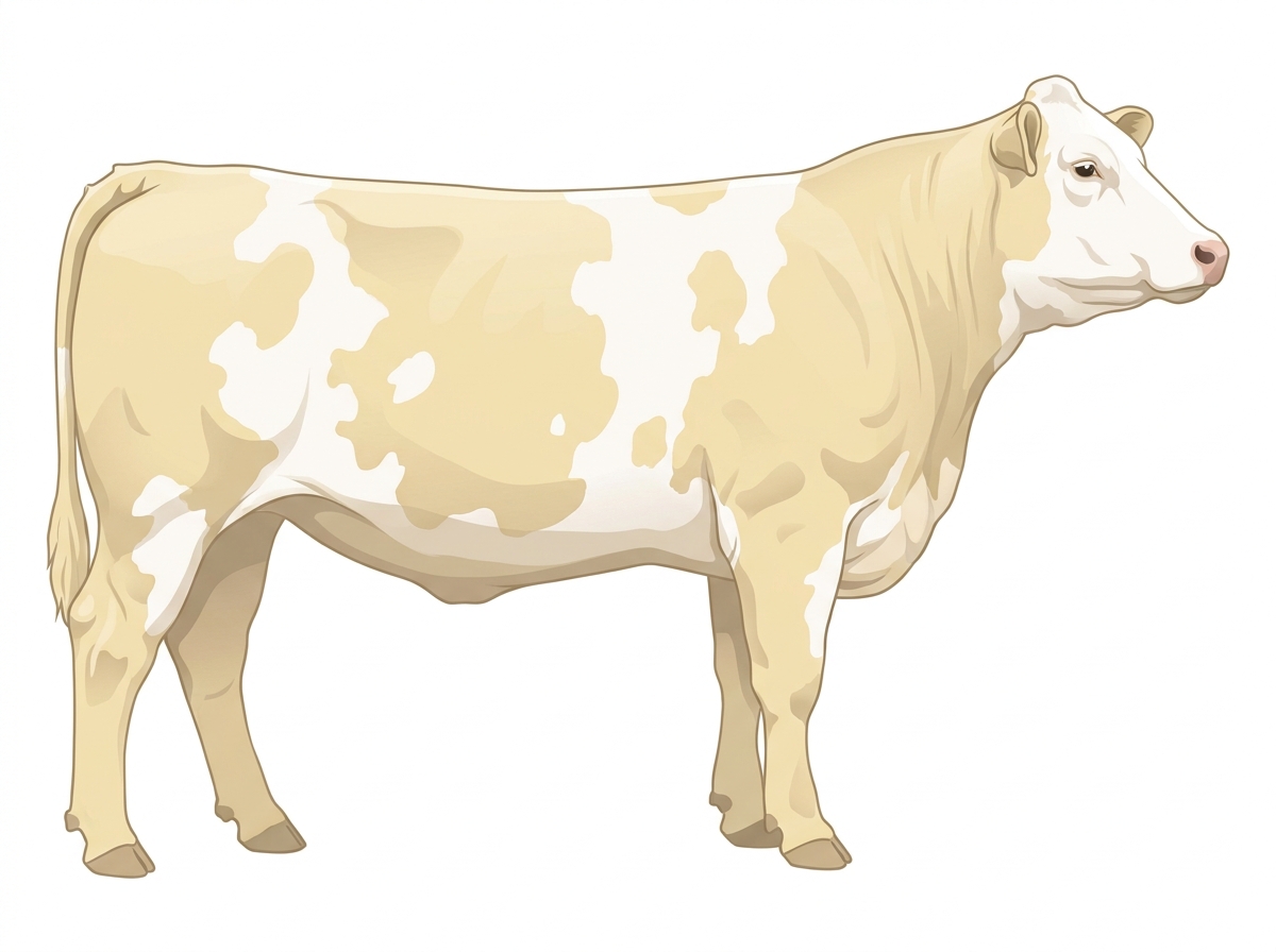 Cream with a white face and white spots Simmental Cross Cow