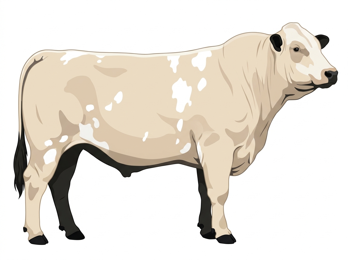 Cream with black points and white spots Simmental Cross Bull