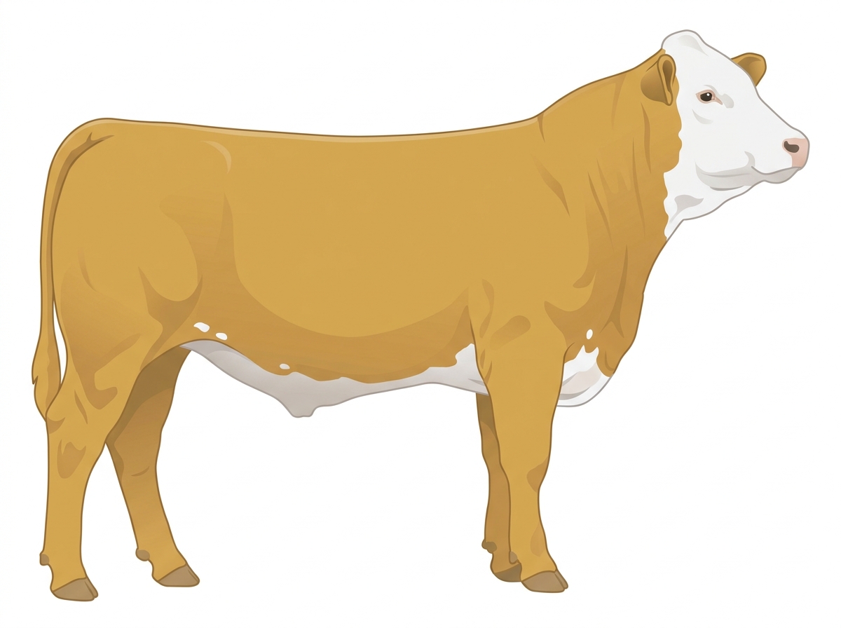 Gold with a full white face, white brisket and underline and a few white spots Simmental Cross Steer