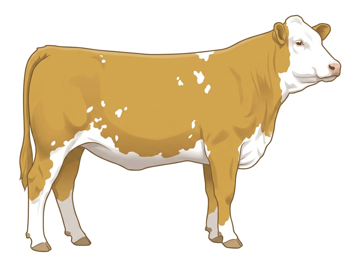 Gold with a full white face, white brisket and underline and white spots Simmental Cross Heifer