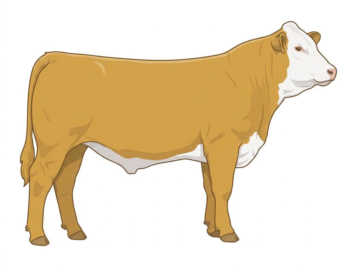 Gold with a full white face, white brisket and underline Simmental Cross Steer
