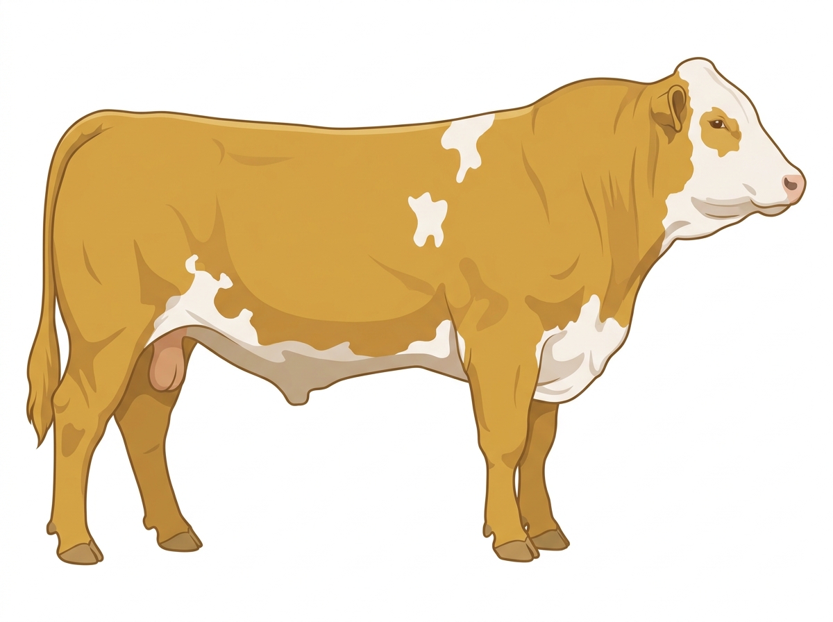 Gold with a partial white face and a few white spots Simmental Cross Bull
