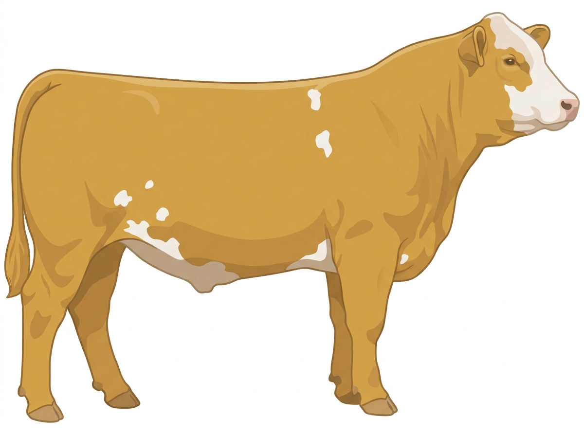 Gold with a partial white face and a few white spots Simmental Cross Steer