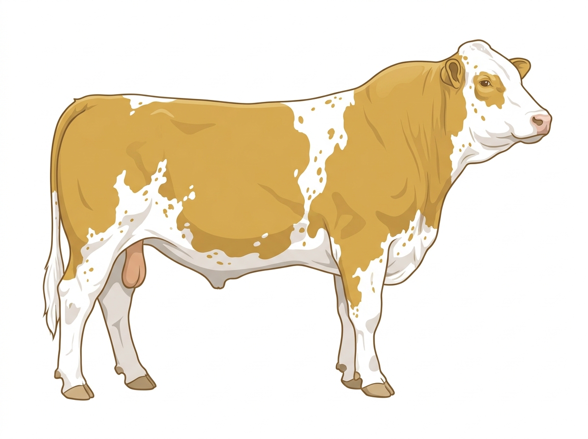 Gold with a partial white face and ticking in the white Simmental Cross Bull