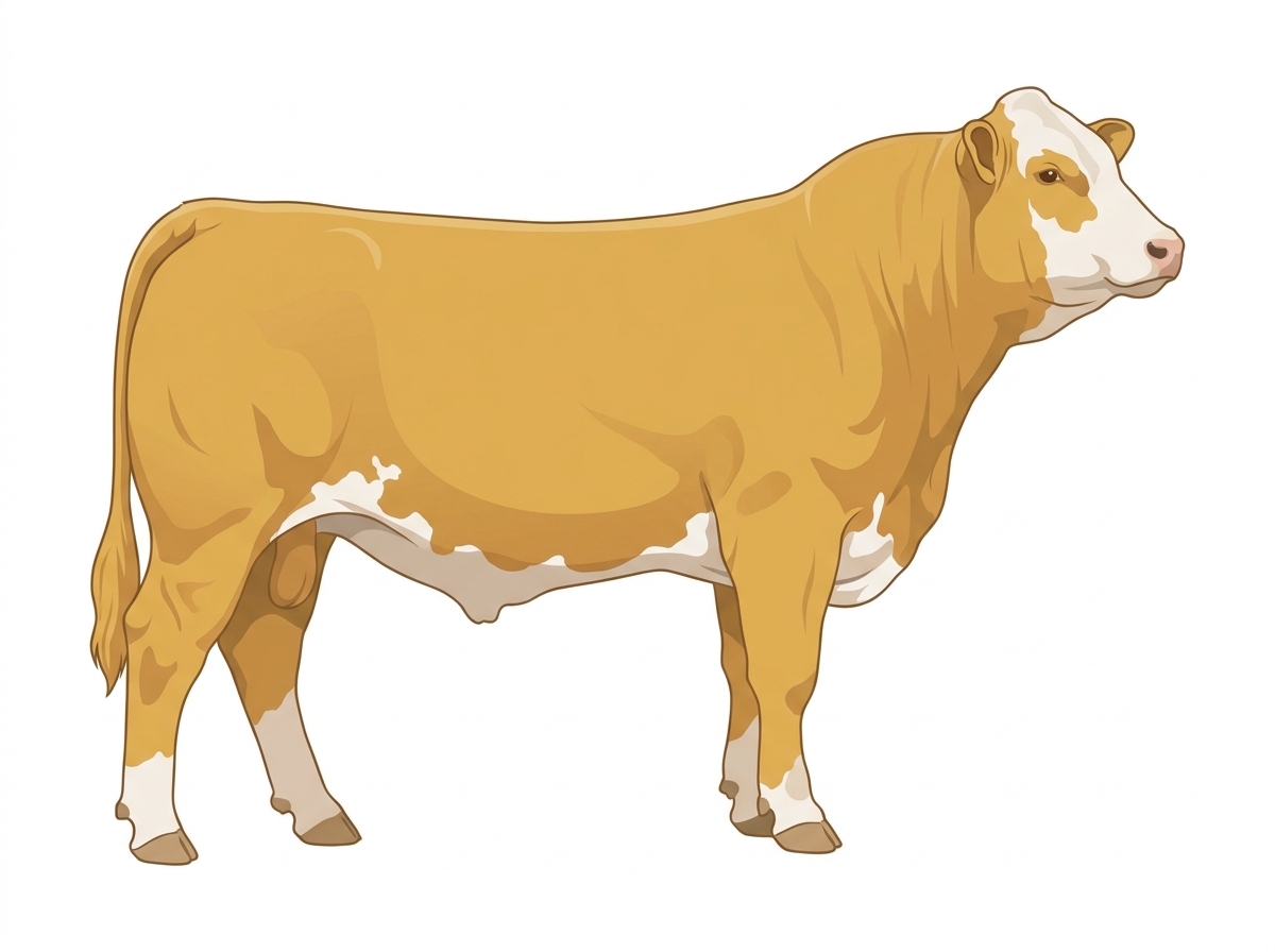 Gold with a partial white face and white spots Simmental Cross Bull