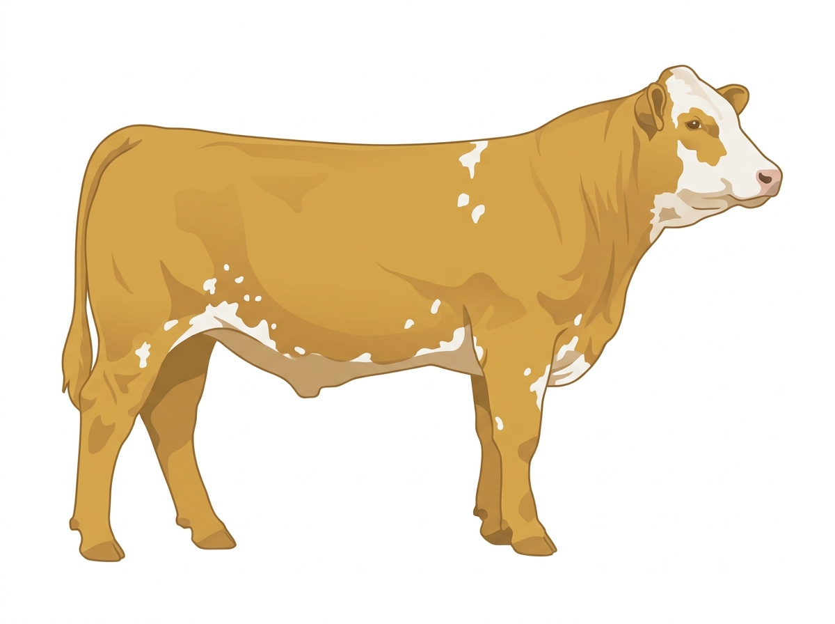 Gold with a partial white face and white spots Simmental Cross Steer