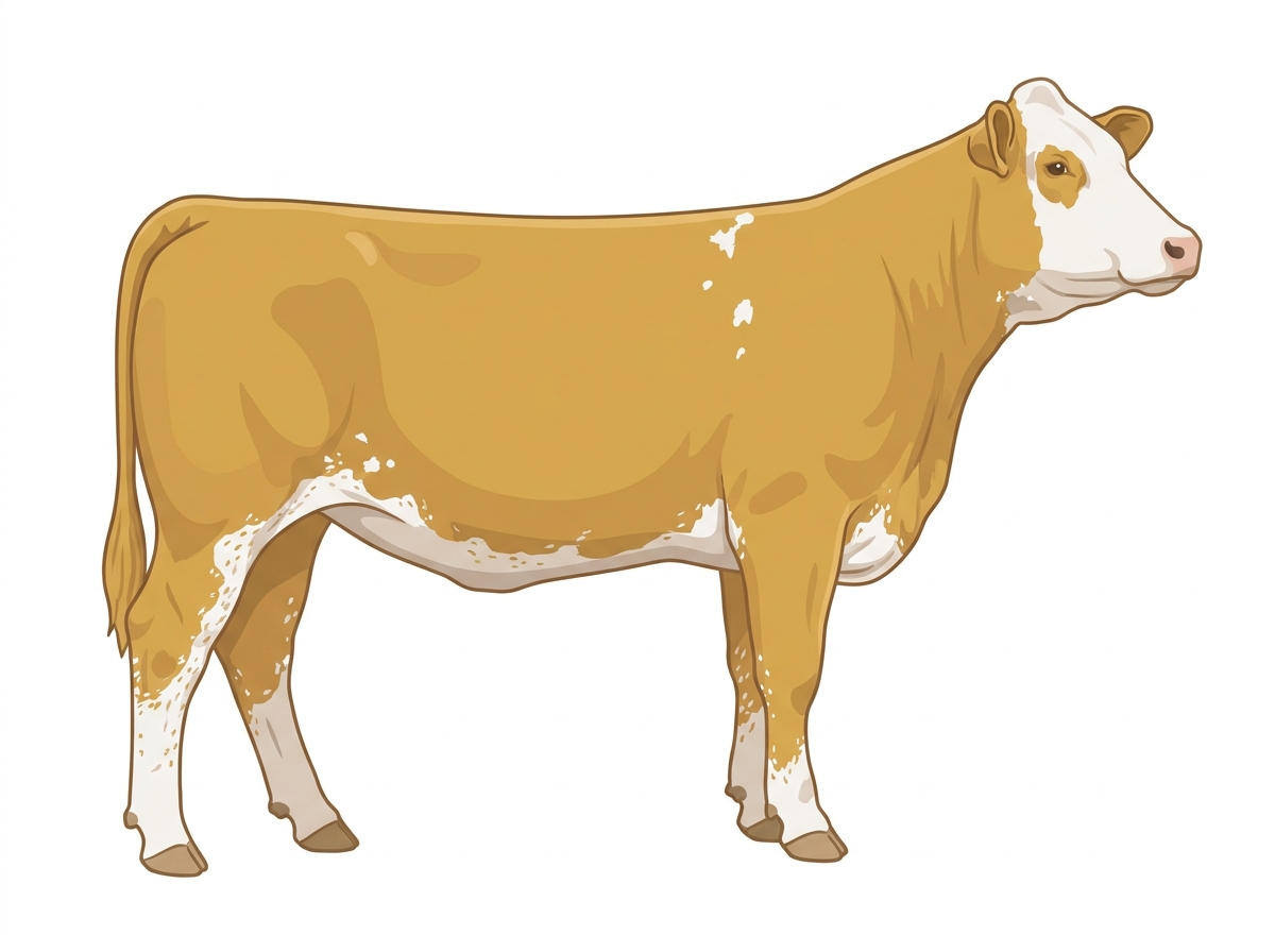 Gold with a white face, a few white spots and ticking in the white Simmental Cross Heifer
