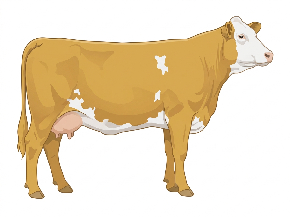 Gold with a white face and a few white spots Simmental Cross Cow