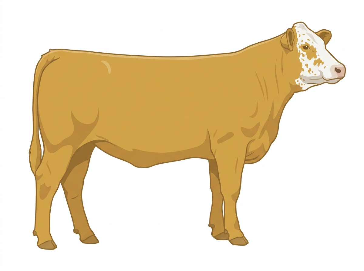 Gold with a white face and ticking in the white Simmental Cross Heifer