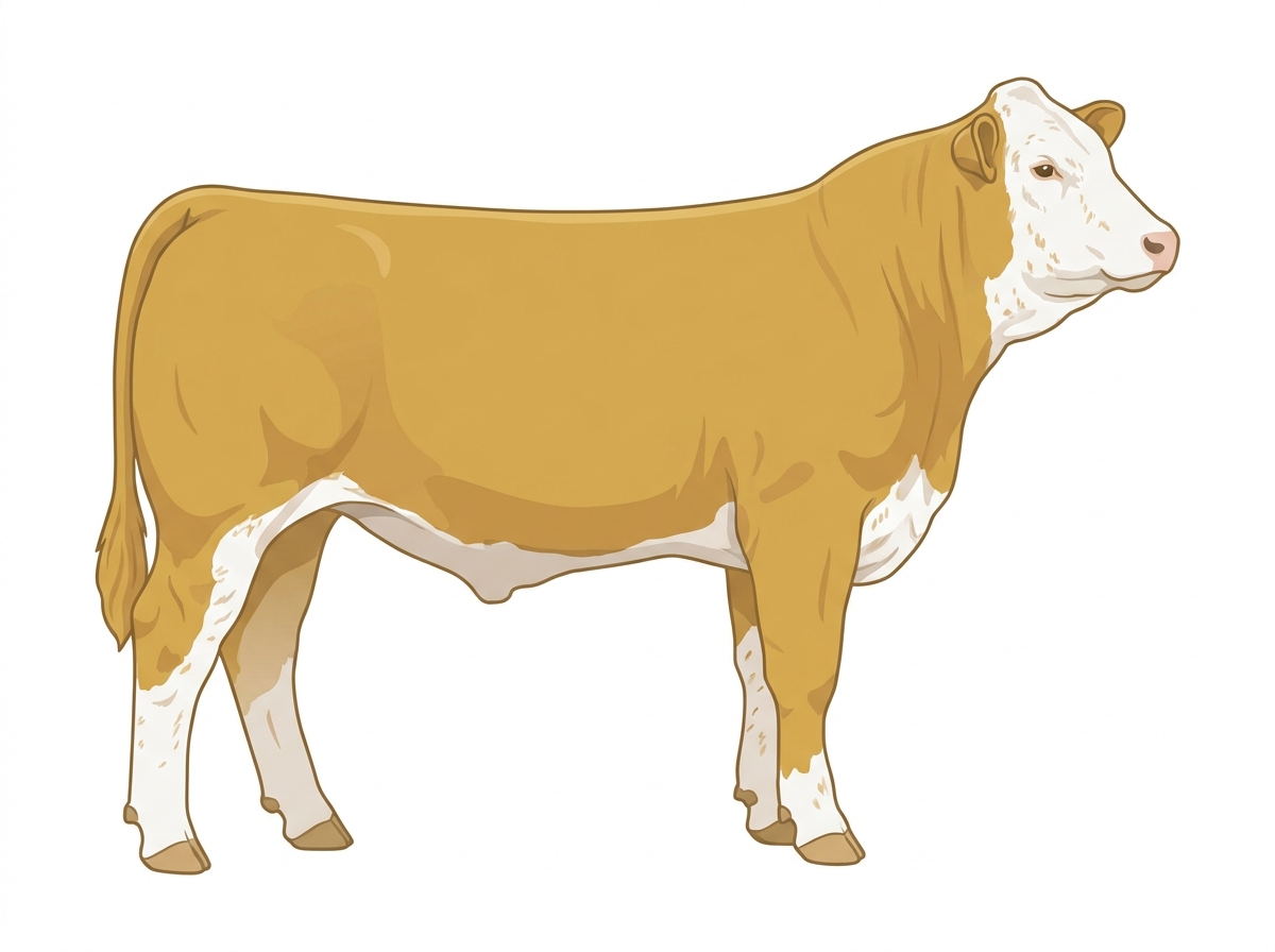 Gold with a white face and ticking in the white Simmental Cross Steer