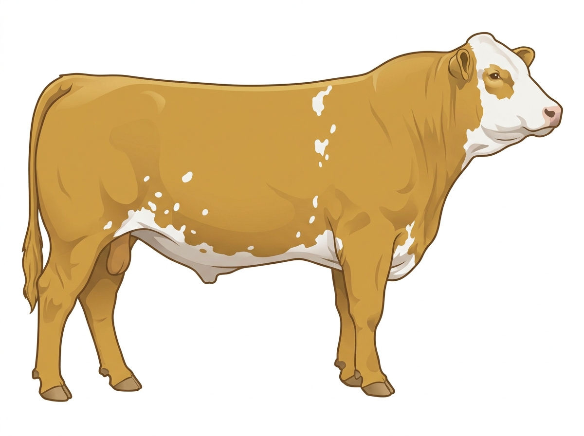 Gold with a white face and white spots Simmental Cross Bull