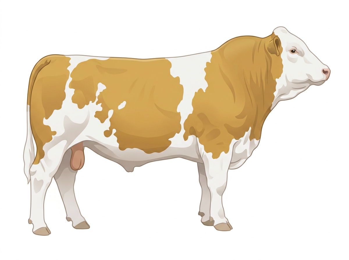 Gold with white in large patches Simmental Cross Bull