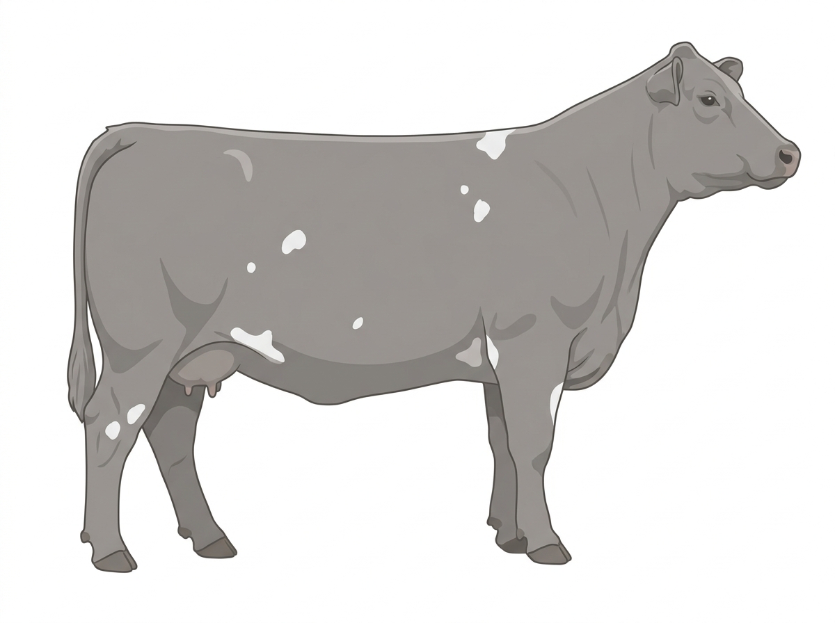 Gray with a few white spots Simmental Cross Cow