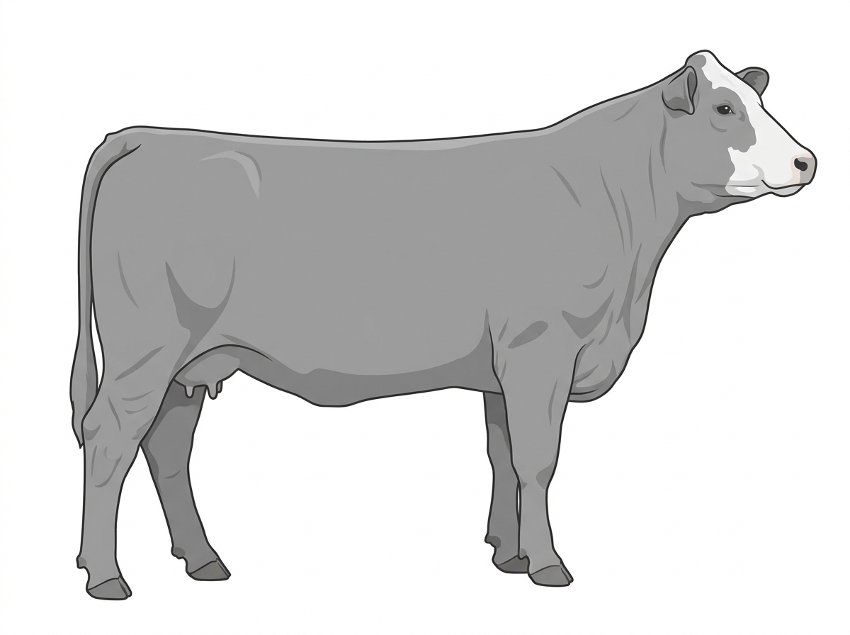 Gray with a partial white face Simmental Cross Cow