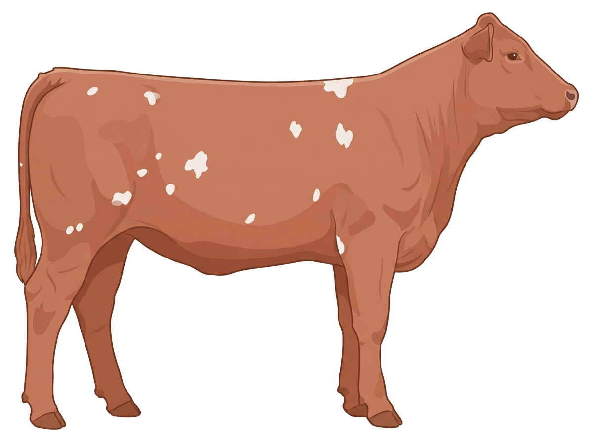 Light red roan with a few white spots Simmental Cross Heifer
