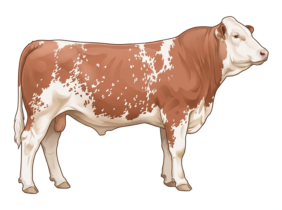 Light red roan with white spots Simmental Cross Bull