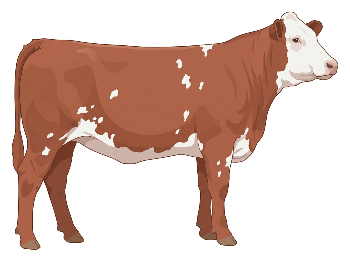 Red roan with a white face and white spots Simmental Cross Heifer