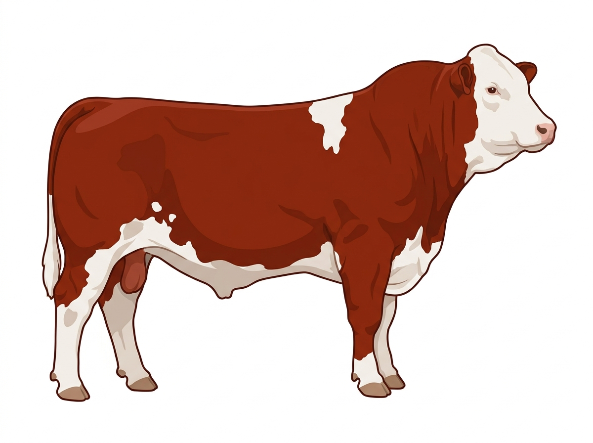 Red with a full white face, white brisket and underline and white in large patches Simmental Cross Bull