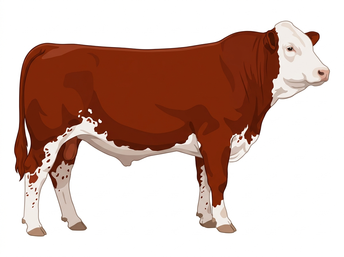 Red with a full white face, white brisket and underline, white spots and ticking in the white Simmental Cross Bull
