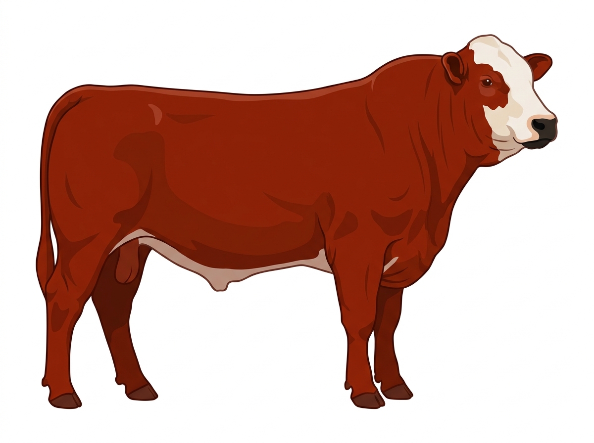 Red with a pale muzzle ring and lighter underline and a partial white face Simmental Cross Bull
