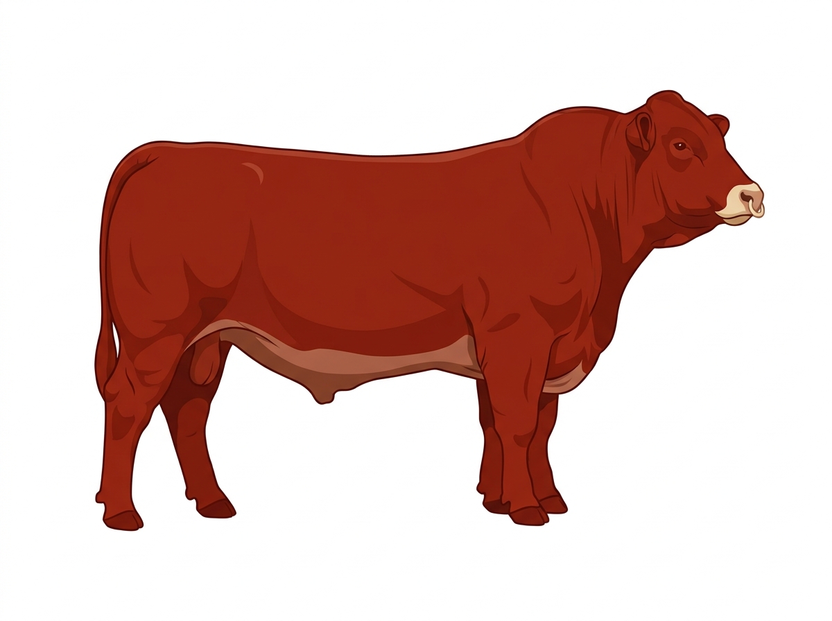 Red with a pale muzzle ring and lighter underline Simmental Cross Bull
