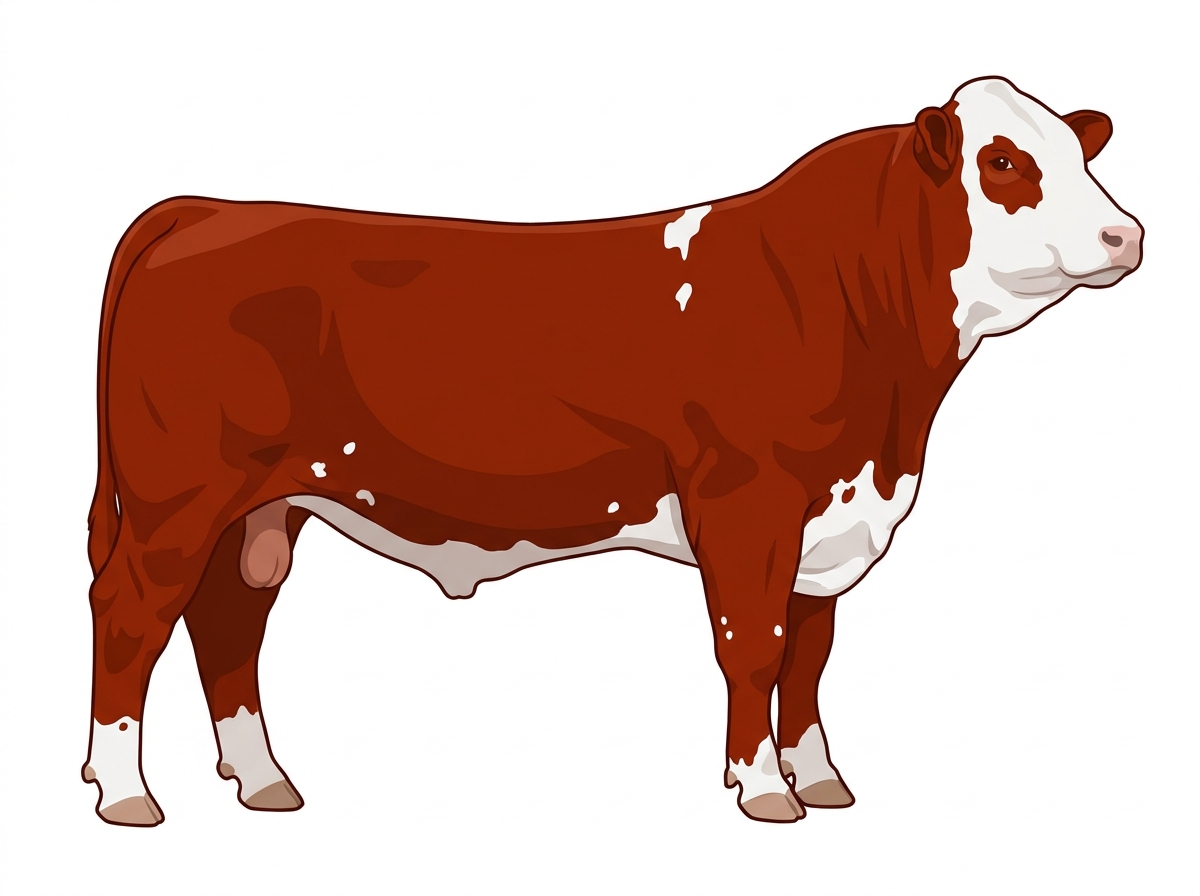 Red with a partial white face and a few white spots Simmental Cross Bull