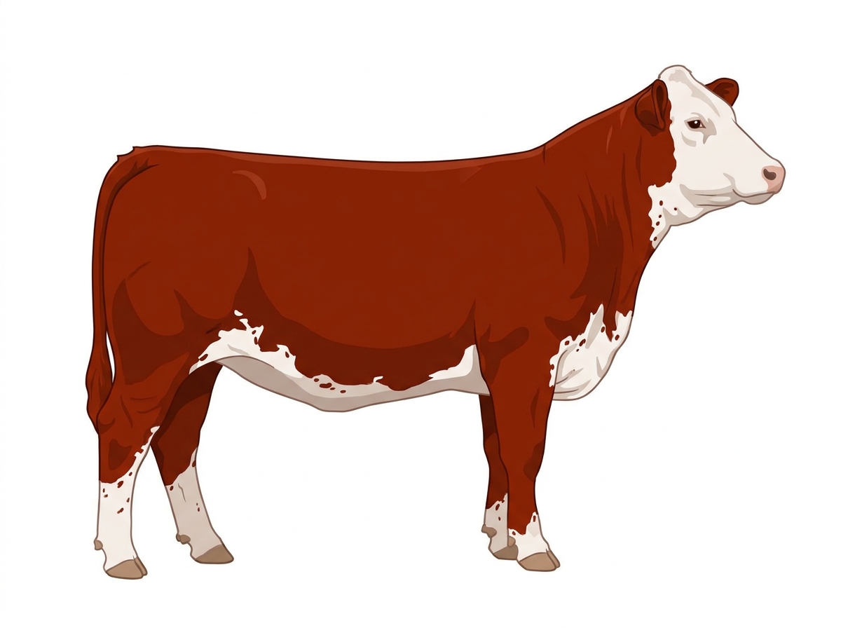 Red with a partial white face and ticking in the white Simmental Cross Heifer