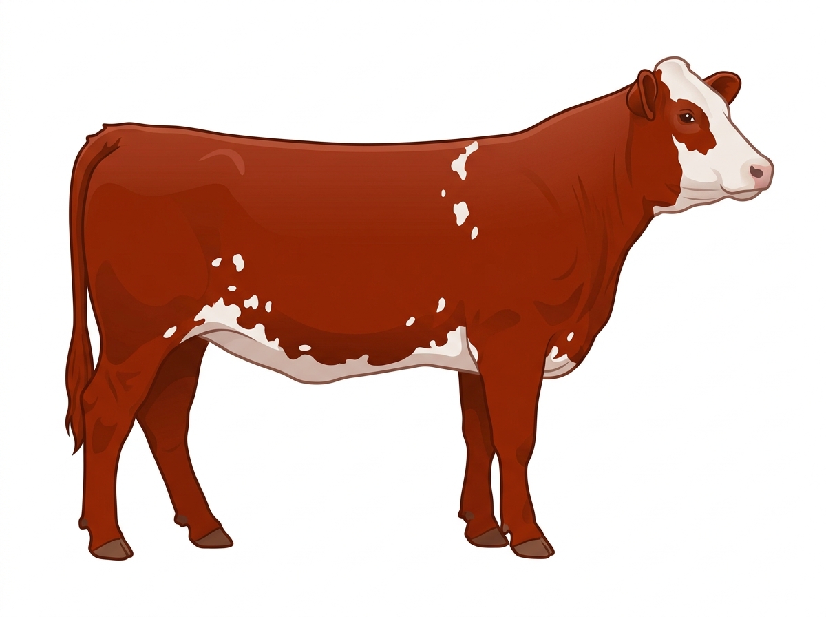 Red with a partial white face and white spots Simmental Cross Heifer