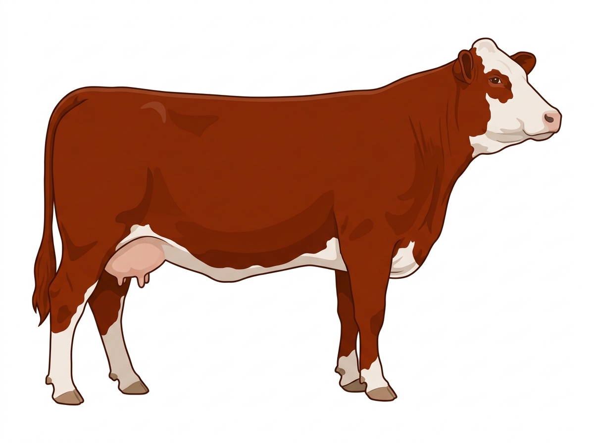 Red with a partial white face Simmental Cross Cow