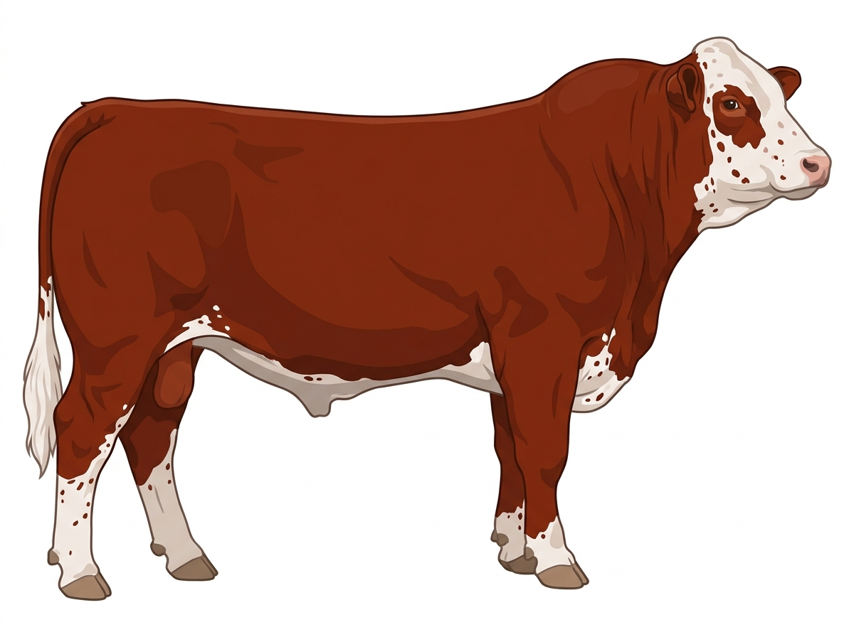 Red with a partial white face, white spots and ticking in the white Simmental Cross Bull