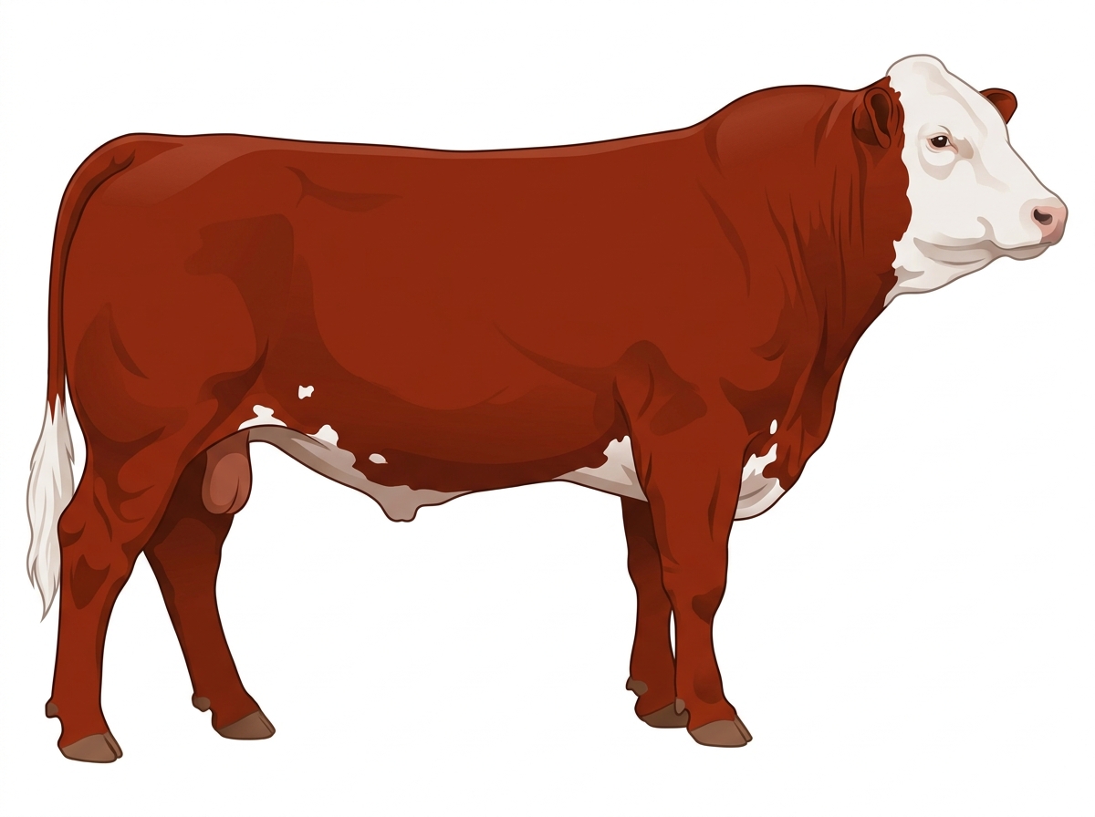 Red with a white face and a few white spots Simmental Cross Bull
