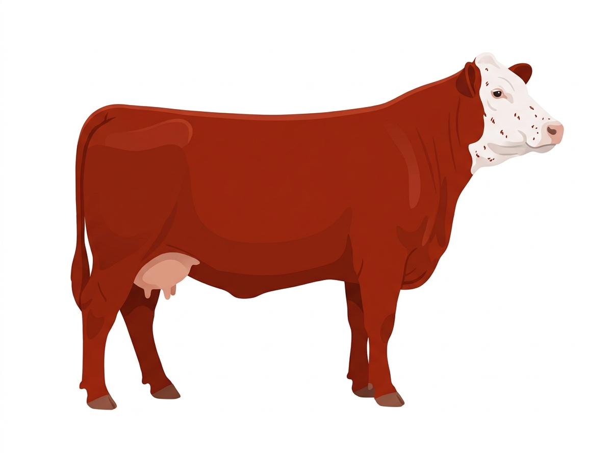 Red with a white face and ticking in the white Simmental Cross Cow