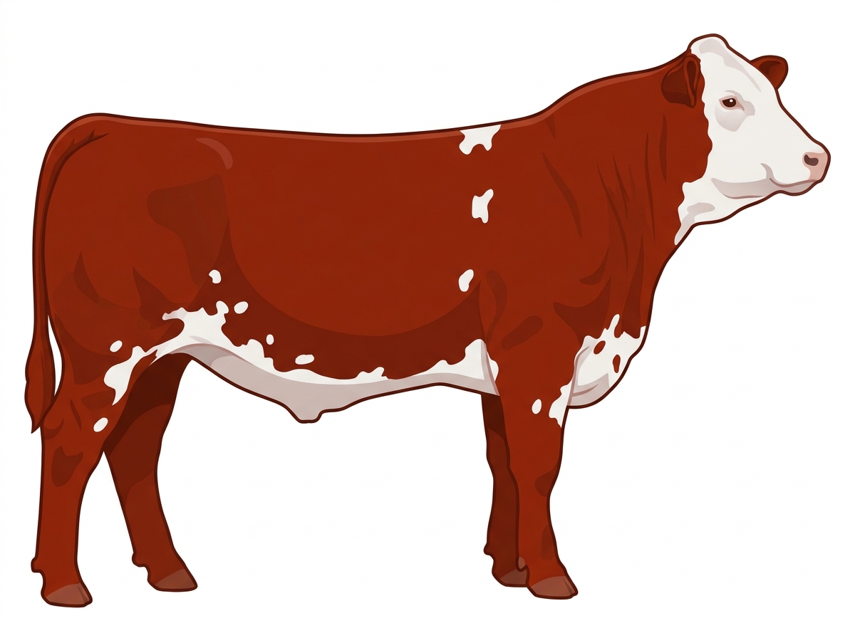 Red with a white face and white spots Simmental Cross Steer