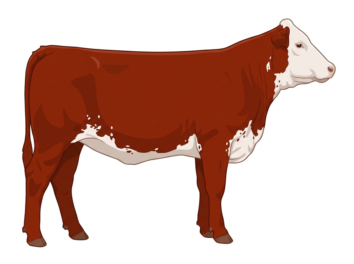 Red with a white face, white spots and ticking in the white Simmental Cross Heifer