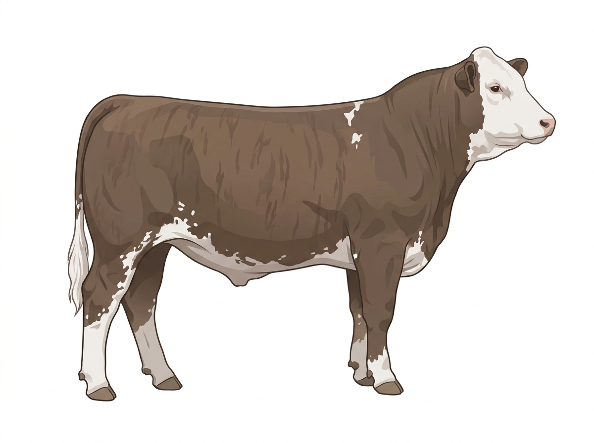 Smoky brindle with faint black striping, a white face, white spots and ticking in the white Simmental Cross Steer