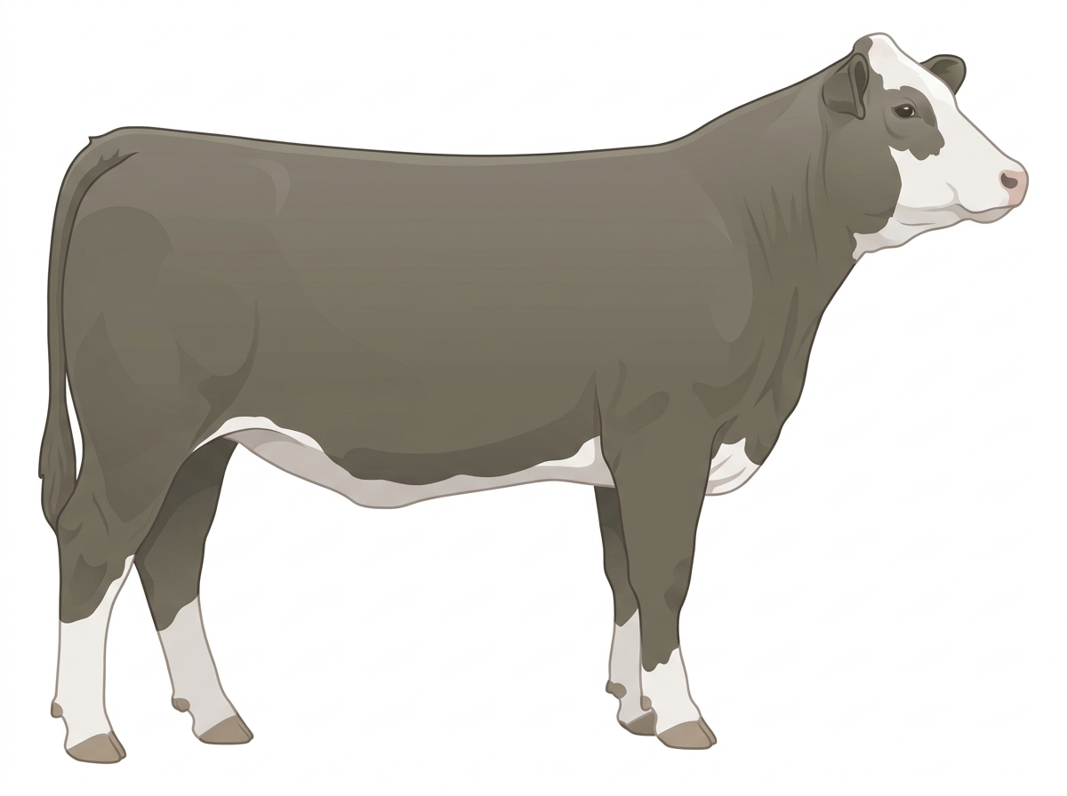 Smoky with a partial white face Simmental Cross Heifer