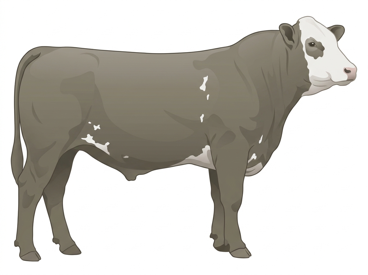Smoky with a white face and a few white spots Simmental Cross Bull