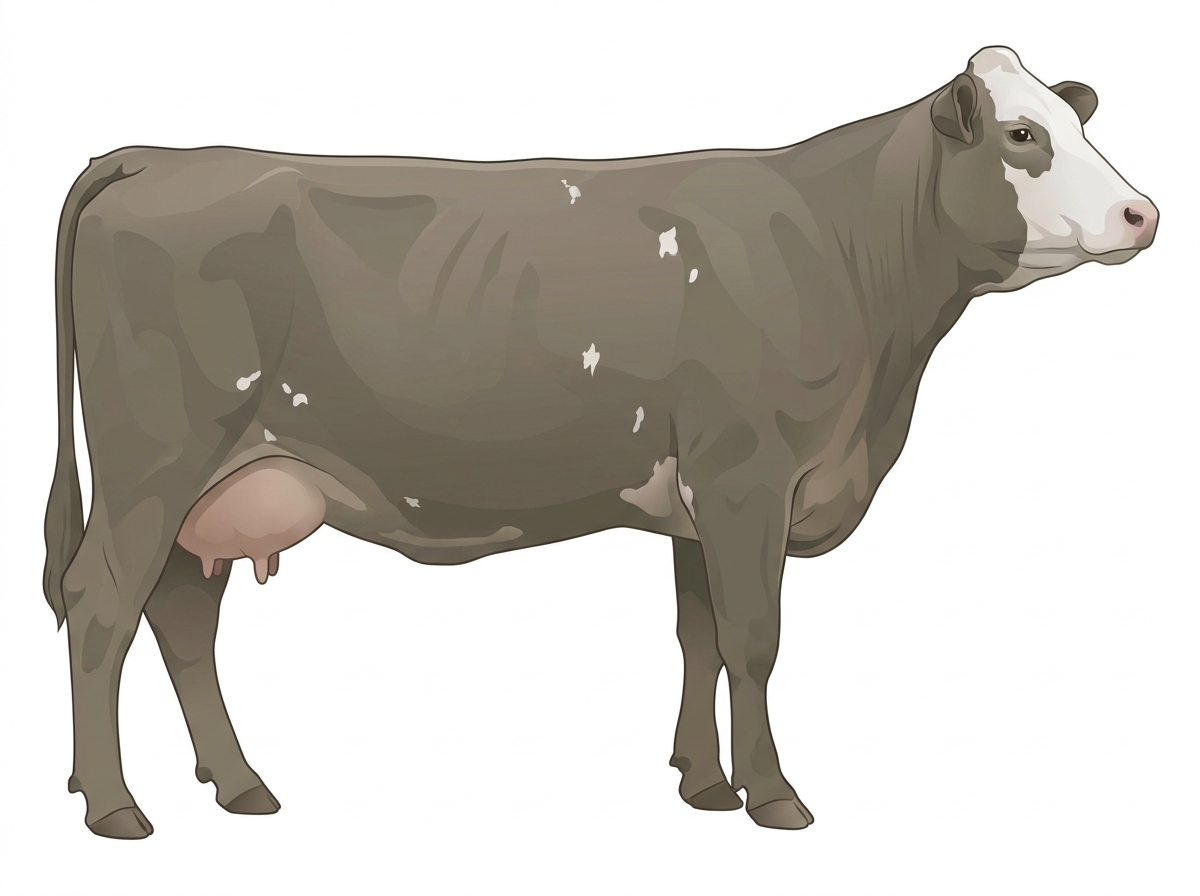Smoky with a white face and a few white spots Simmental Cross Cow