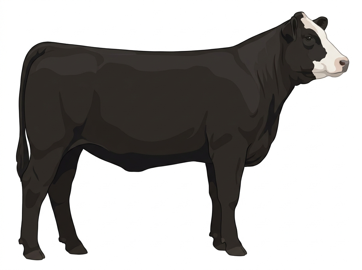 Black with partial white face Simmental x Angus Cross Heifer