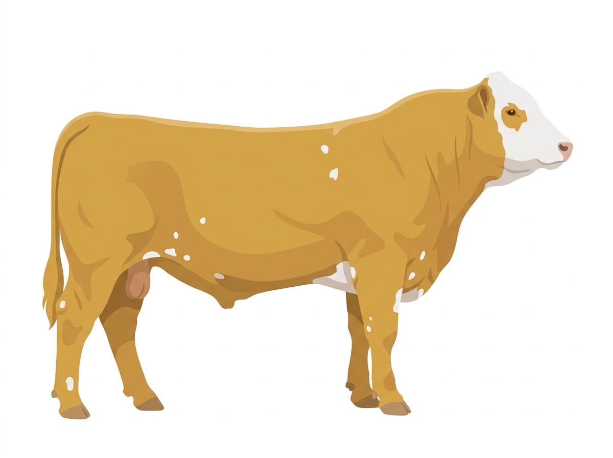 Gold with a white face and a few white spots Simmental x Angus Cross Bull