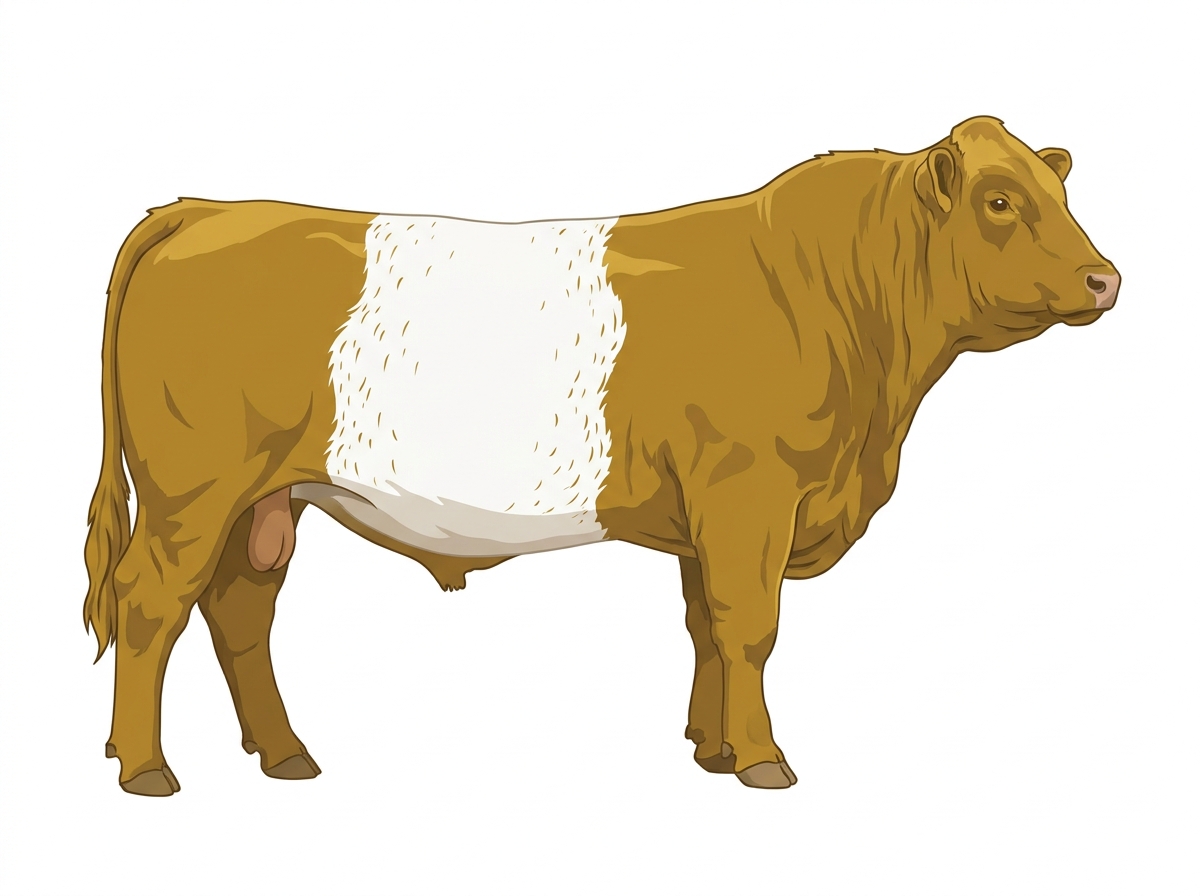 Gold with white belt with ticking Simmental x Belted Galloway Cross Bull