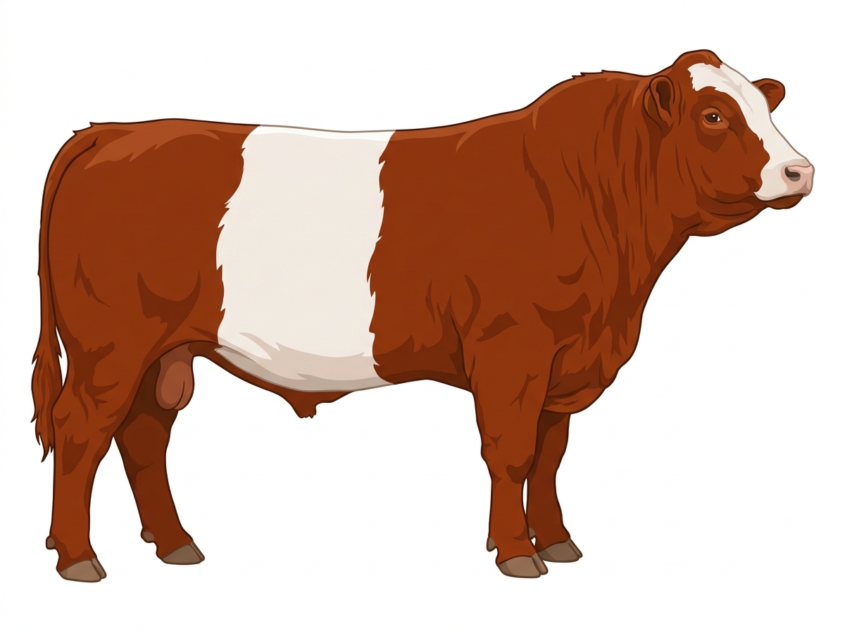Red with partial white face Simmental x Belted Galloway Cross Bull