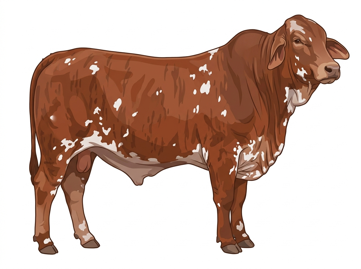 Gray faint brindle with white spots Simmental x Brahman Cross Bull